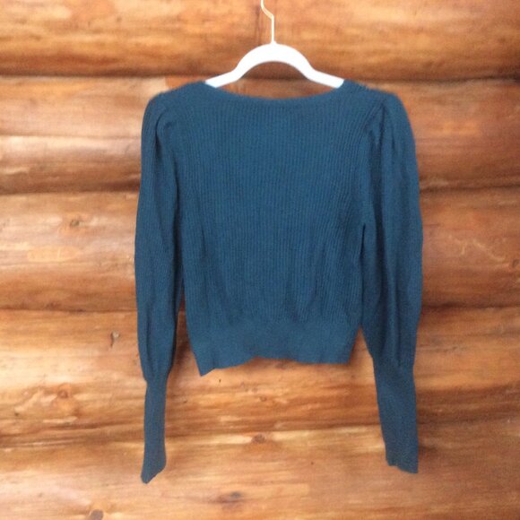 Abercrombie & Fitch Teal Cropped Ribbed Cardigan Size Small - Picture 2 of 5